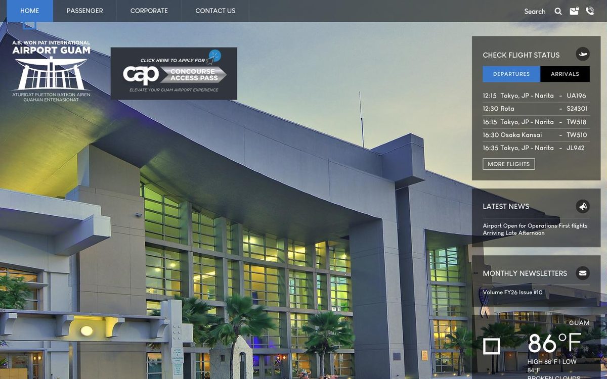 Guam Int'l Airport website — homepage view
