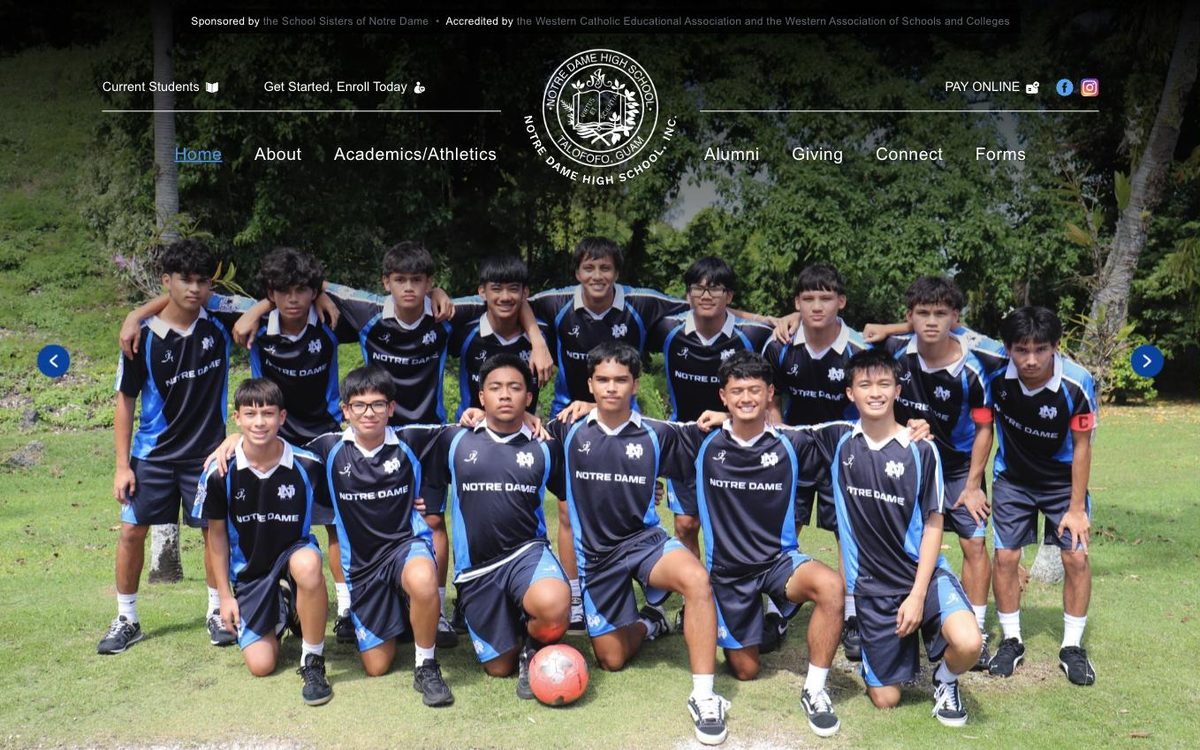 Notre Dame High School website — homepage view